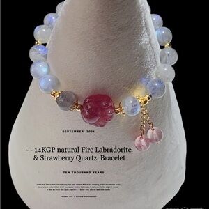 - - 14KGP natural Fire Labradorite & Strawberry Quartz  Bracelet